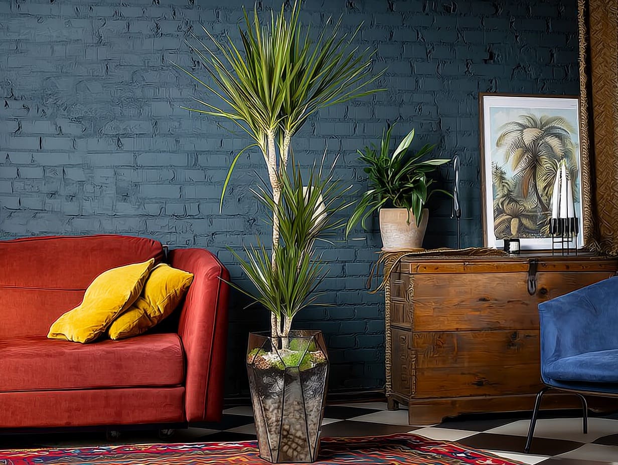 Драцена в кашпо в гостиной